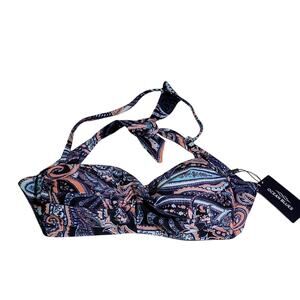 Ocean Blues Halter Bikini Swimsuit Top bandeau Twist Womens Size Small NWT